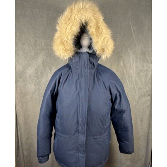L. L. Bean Women's Goose Down Blue Removable Faux Fur Hooded Jacket Zip Sz XS - Picture 1 of 6